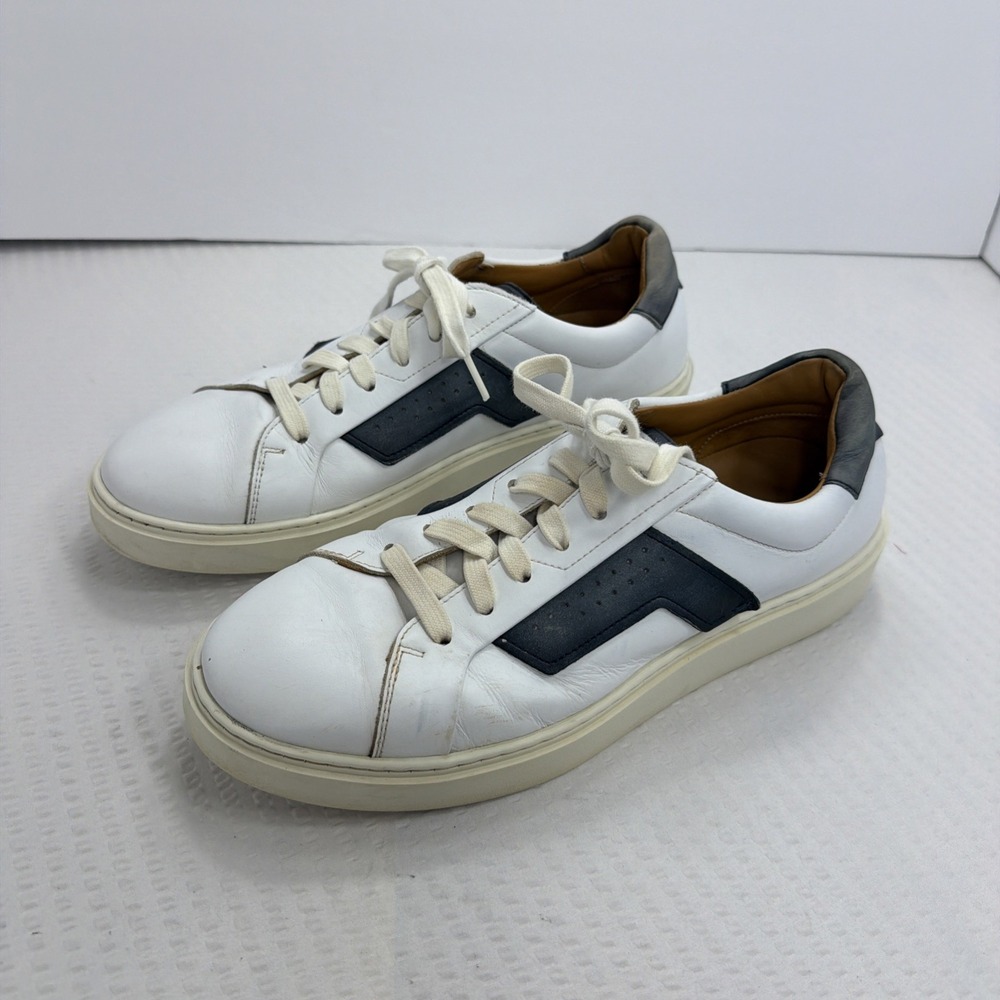 Magnanni Phoenix White/Navy Luxury Leather Sneakers Men's Size 8 MSRP $425